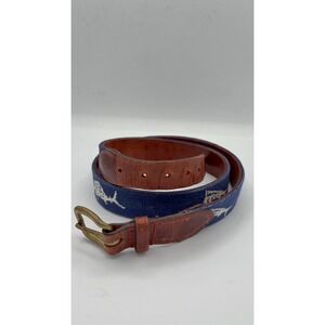 Nautical Smathers & Branson needle point Leather Belt Buckle Men Size 40 Blue